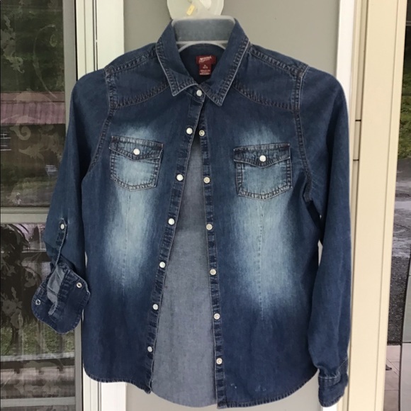 Arizona jeans top shirt  X large 14–16 girls snap blue jeans EUC - Picture 12 of 14